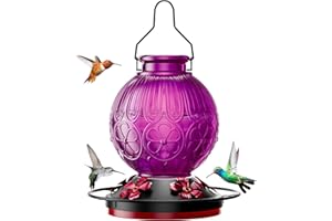 SOLAWNGARDEN 26Oz Hummingbird Feeder for Outdoors, Vintage Glass Bird Feeder with Perch, Durable & Easy to Clean, Hanging Nectar Feeder for Garden, Yard, Deck – Gift for Bird Lovers (Purple)