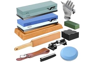 Knife Sharpening Stone Kit - Whetstone Dual Grit 400/1000 3000/8000 Premium Sharpener Wet Stone Set with Leather Strop, Flatt