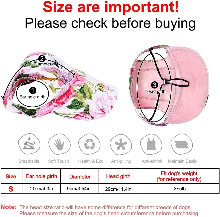 Dog Hat-Pet Baseball Cap/Dogs Sport Hat/Visor Cap with Ear Holes and Chin Strap for Small Dogs (Size S, Flowers) by Happy Hours : Pet Supplies
