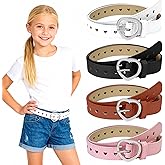 JahoneCo 4 Pack Girls Belt kids Belt Girls Toddler Belts for Girl, Adjustable Elastic Girl Belts with Heart Shape Metal Buckle and Soft PU Leather, Suitable for Jeans Dress, Fit Waist Size 26"-30"