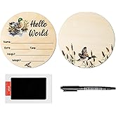 R HORSE Baby Birth Announcement Sign with Marker Pen, Mallard Duck Baby Name Sign with Ink Pad for Hand and Footprints, Wooden Hello World Newborn Announcement Nursery Decor Keepsake Gifts
