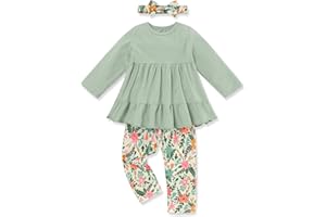 FoWear Toddler Girl Clothes Long Sleeve Ruffle Dress Top and Jeans Pants Toddler Girl Fall Outfits