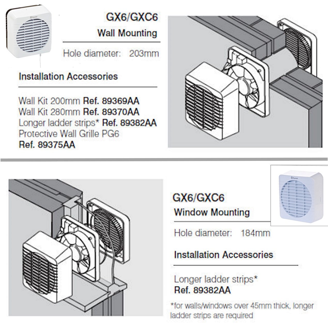 Xpelair GXC6 Kitchen Window, Panel or Wall Extractor Fan with Pull Cord