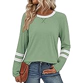 ATHMILE Womens Long Sleeve Shirts Color Block Casual Crewneck Tops Tshirt Basic Tee Fall Fashion Clothes Trendy Outfits 2026