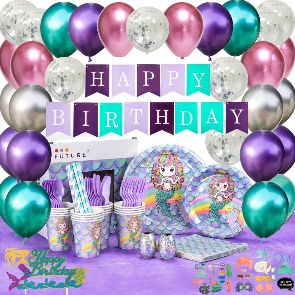 FutureSquared Mermaid Party Supplies Favors Birthday Decorations Kit Party Favors (191 Pieces) for 16 Guests