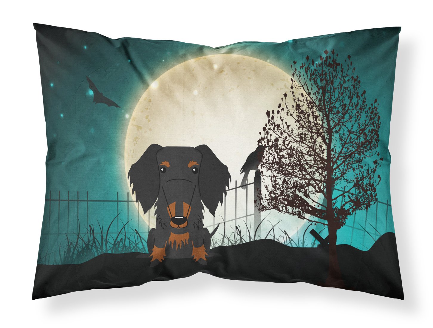 Caroline's Treasures Halloween Scary Wire Haired Dachshund Black Tan Fabric Standard Pillowcase BB2317PILLOWCASE, Multicolor โ image 1