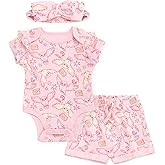 Harry Potter Baby Girls Ribbed Bodysuit, Shorts & Headband 3 Piece Outfit Set Newborn to Infant Sizes (Newborn - 24 Months)