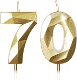 Yiran Gold 70 Birthday Candles 2pc 70 Happy Birthday Cake Topper