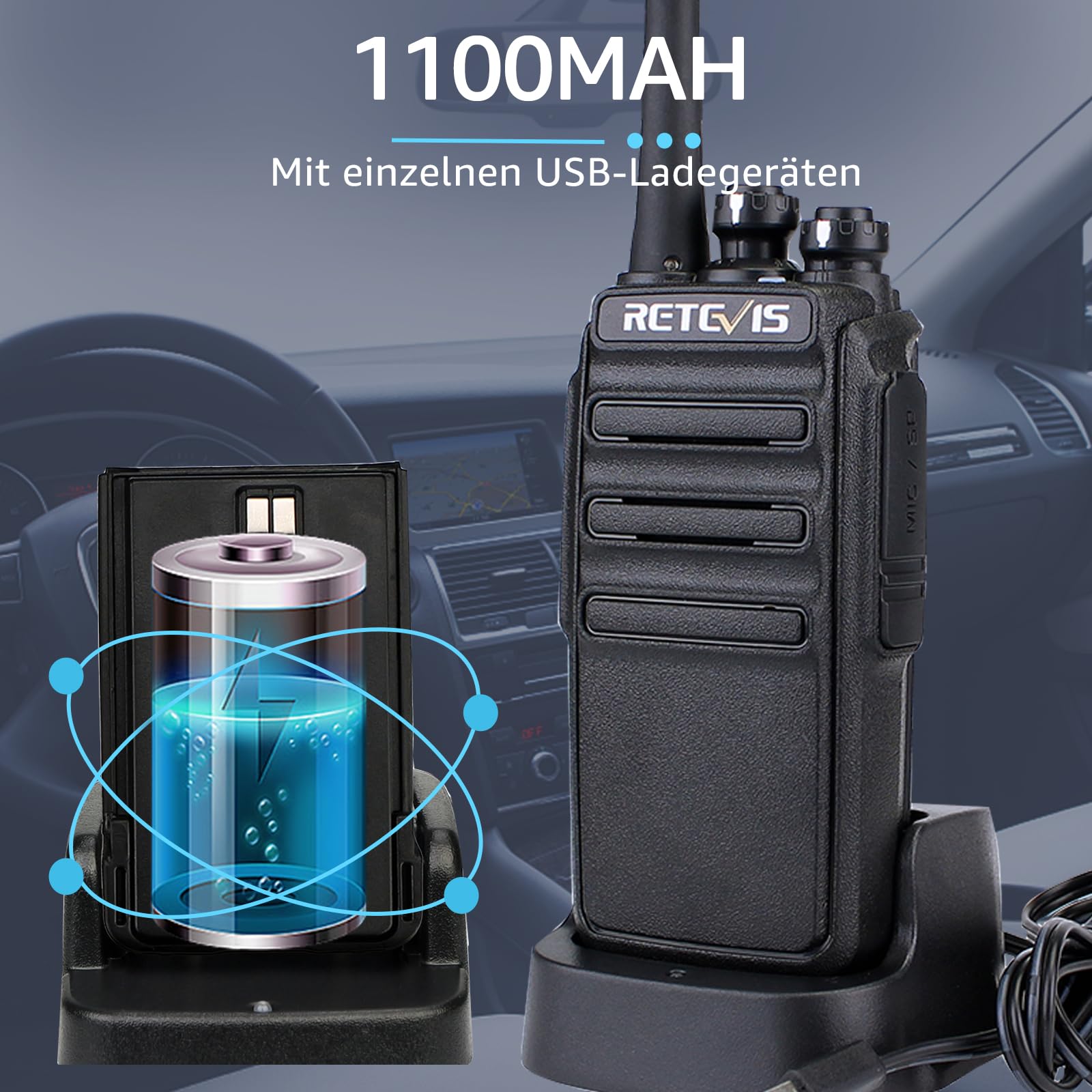 Retevis RT24 Walkie Talkie PMR446 Lizenzfreies, Professionelles Funkgerät mit Großer Reichweite und Freisprech-Walkie-Talkies für Erwachsene mit Ohrhörern und USB-Ladegerät (Schwarz, 1 Paar) 5