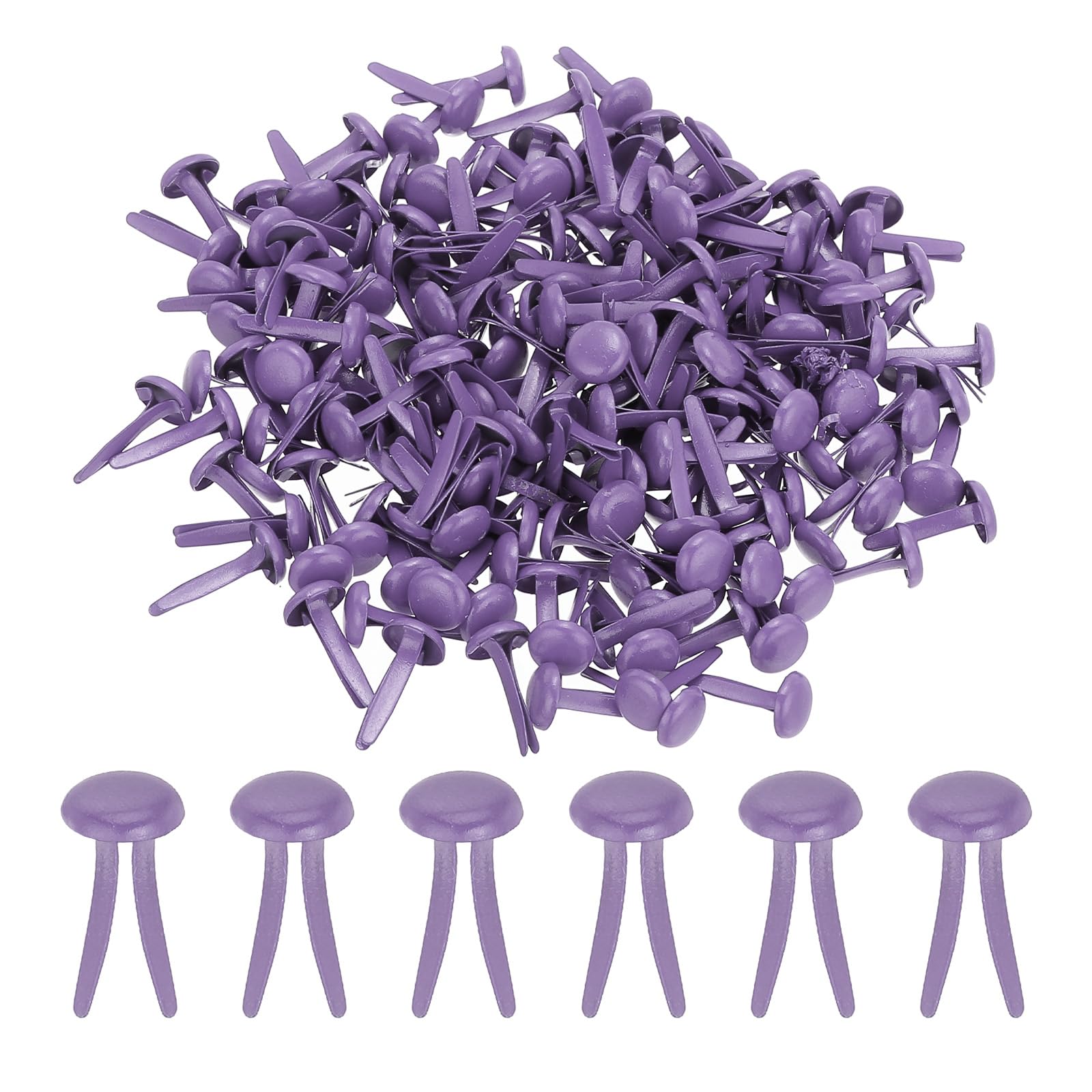 PATIKIL 200 PCS Paper Brass Fasteners Split Pins Pastel Mini Metal Brads Round Head Plated Fastener for Craft Art Scrapbooking DIY Supplies, Purple, 8 x 15 mm