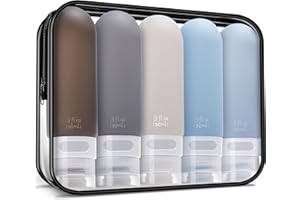 yahaa Travel Bottles for Toiletries,3oz Leak Proof Squeezable Travel Size Containers, 5 Pack TSA Approved Travel Essentials for Shampoo Conditioner,Silicone,Black Pack