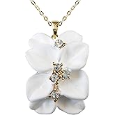 Navachi 18k Gold Plated Clear Crystal Enamel Leaves Flower Pendant Necklace 16"+2"