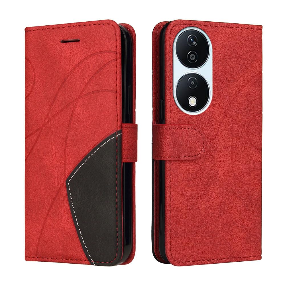 XINNI Protective Phone Case for Honor 90 Smart 5G, PU/TPU Vintage Flip Leather Shockproof Cover Magnetic Book Style Wallet, Red — image 1