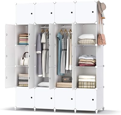 HOMIDEC Portable Wardrobe Foldable Closet 20 Compartments 3 Hanging Rails