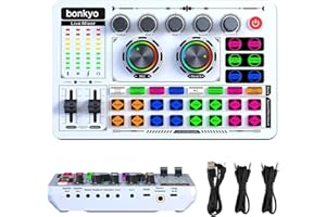 Bonkyo F999 White Live Streaming Sound Card, Professional Audio Mixer, Voice Changer Soundboard with Audio Interface, Bluetooth, Noise Reduction, DJ Mixer Board for Live/Podcasting/Gaming