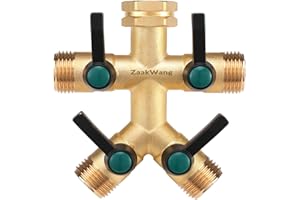 ZAAKWANG Garden Faucet Splitter, 4 Way Hose Splitter, Multi-Directional High Output Outdoor Splitter, 3/4" GHT Thickened Hex Inlet, Heavy Duty Solid Brass Spigot Adapter with Comfort Extension Handles