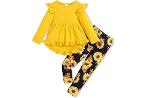 Doresbebe Toddler Girl Clothes Kid Fall Outfit Ruffle Sleeve Shirt Top Floral Pants Winter Clothing Set