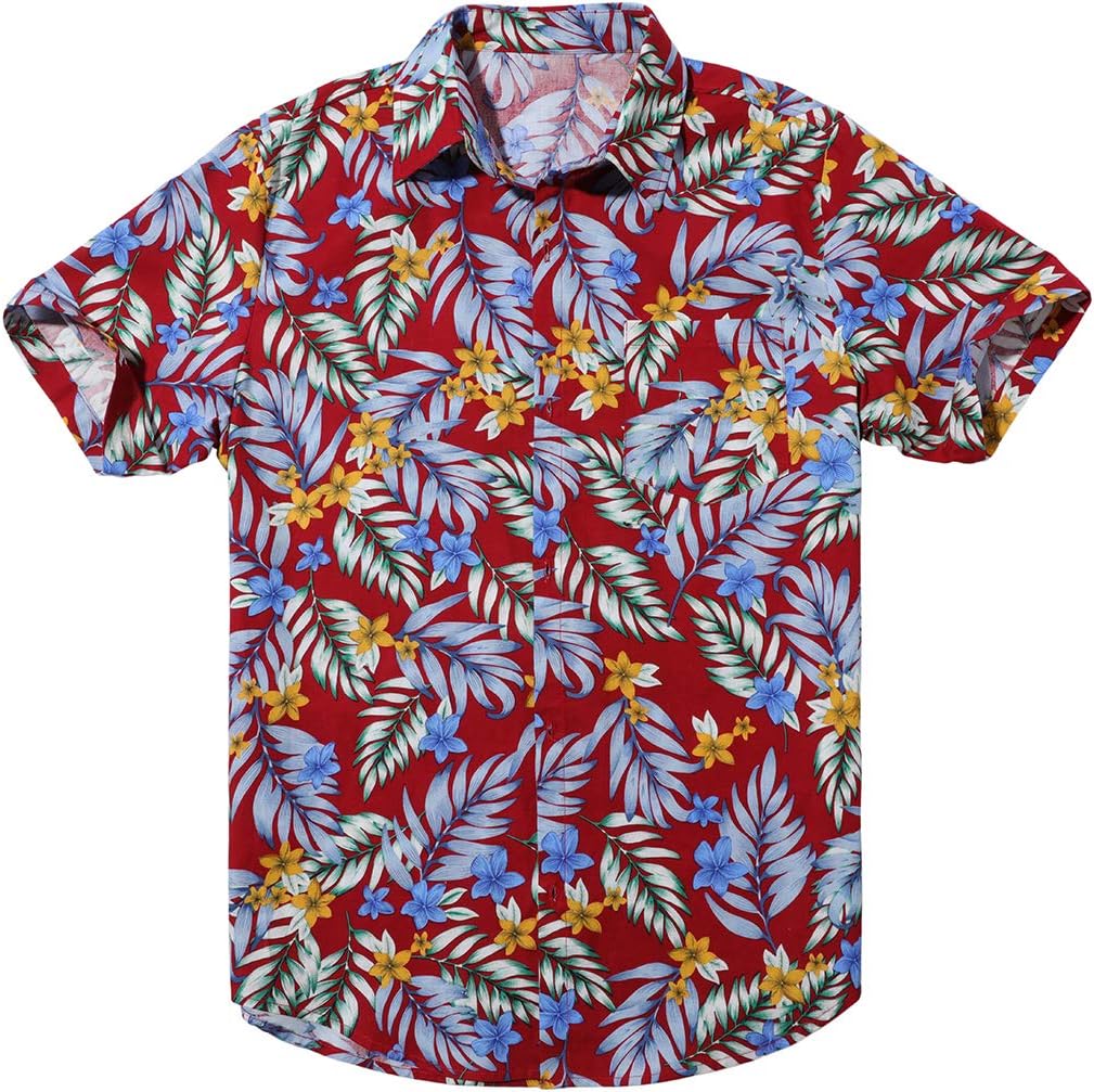 Mens Hawaiian Shirt Floral Short Sleeve Button Down Beach Shirts Regular Fit Plus Size