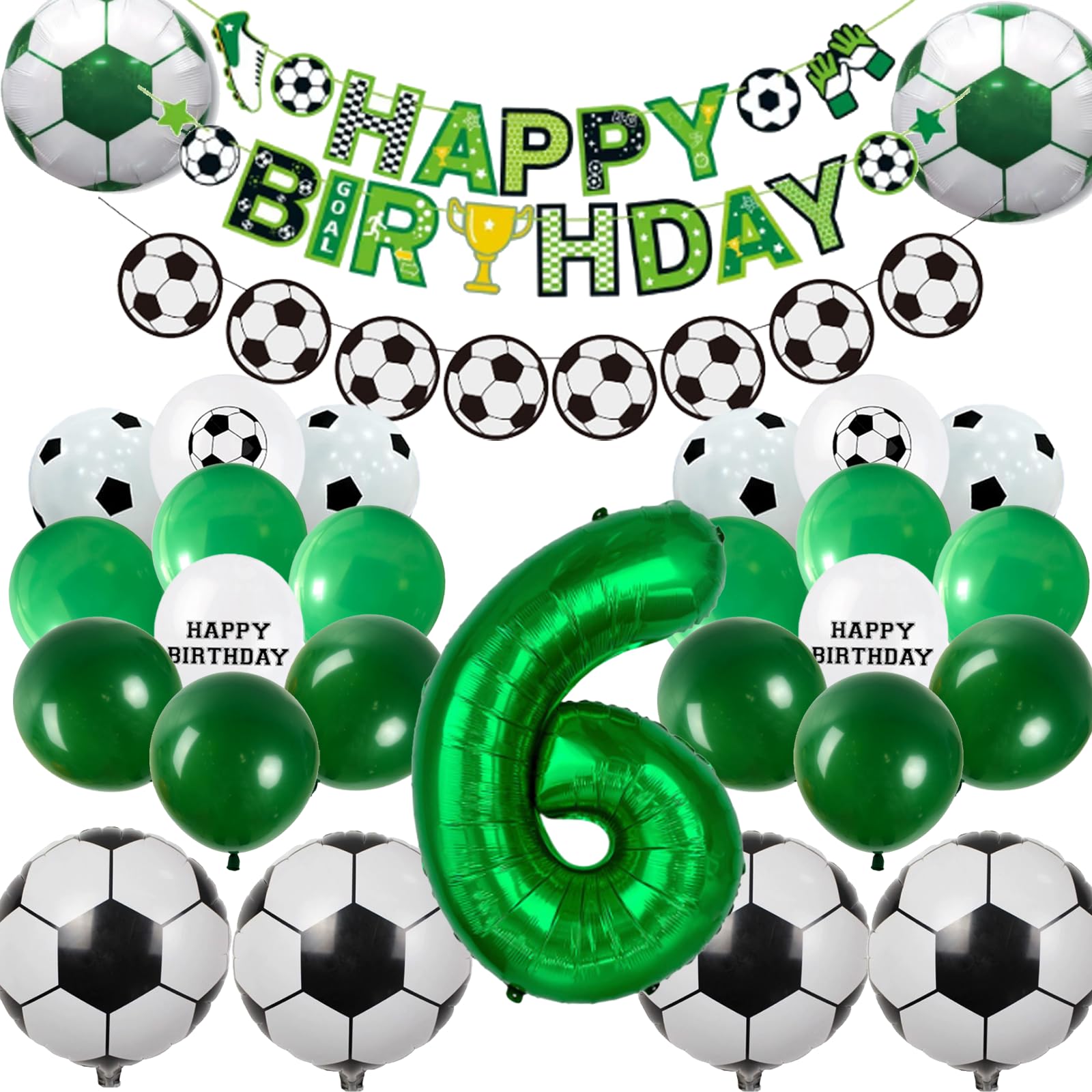 6th Football Theme Birthday Party Decorations - 29pcs Green Soccer Party Supplies with Latex balloons, Birthday Banner Champion Foil balloons Favors for Kids