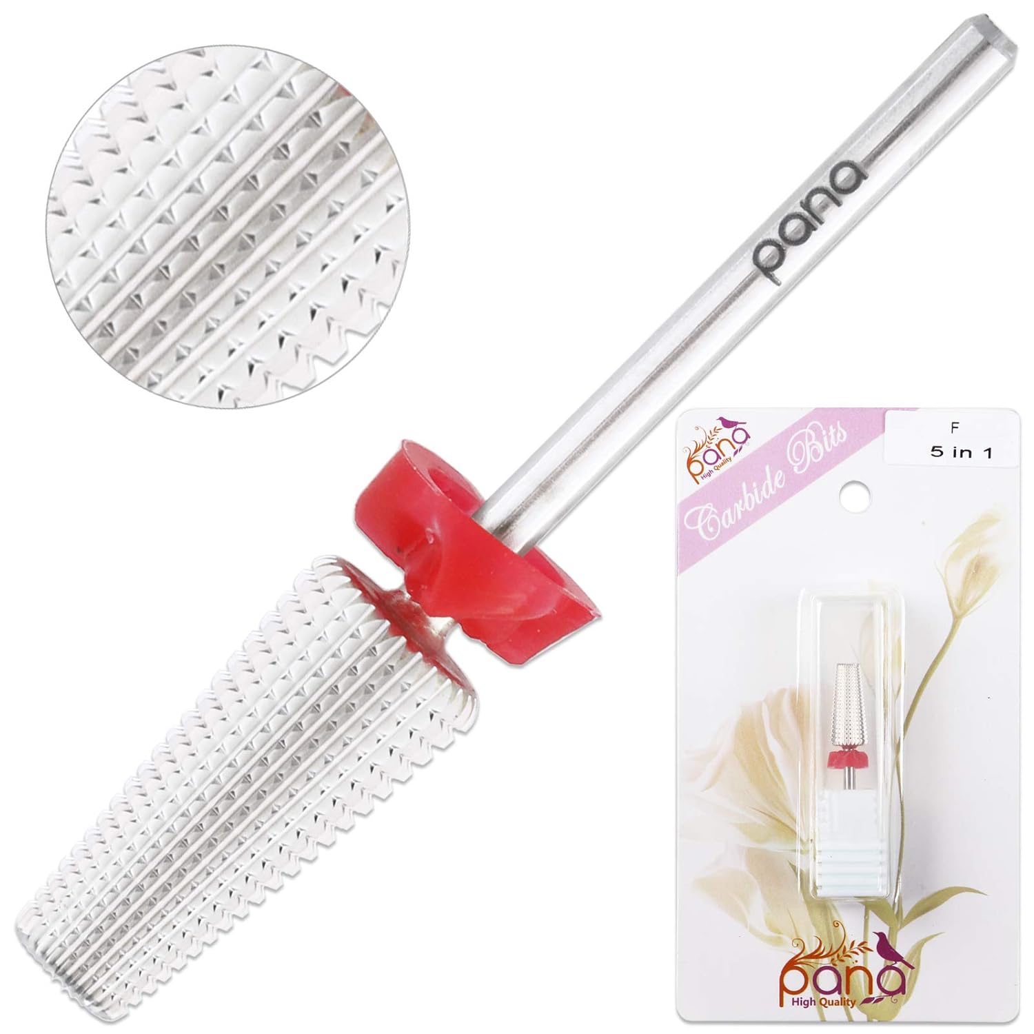 PANA Nail Carbide 5 in 1 Bit - Two Way Rotate use for Both Left and Right Handed - Fast remove Acrylic or Hard Gel - 3/32" Shank - Manicure, Nail Art, Drill Machine (Fine, Silver) : Beauty