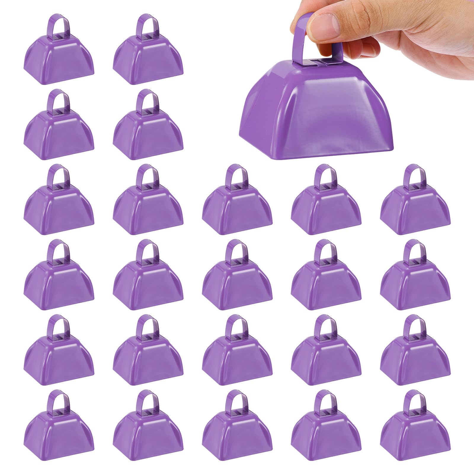 PATIKIL 24pcs Cow Bells for Football Games, 3inch Cowbells for Sporting Events Bulk Loud Noise Makers Metal Cow Bell with Handle for Cheering,Light Purple