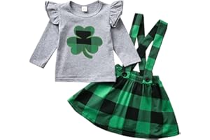 AALIZZWELL Toddler Baby Girls St Patrick's Day Outfits Suspender Skirt Shamrock Clover Dresses