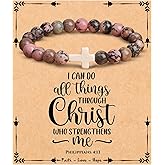 JoycuFF Cross Bracelet for Women Christian Faith Gifts Catholic ReligiousEaster Christian Jewelry, Meaningful Baptism Communion Natural Beads Bracelets