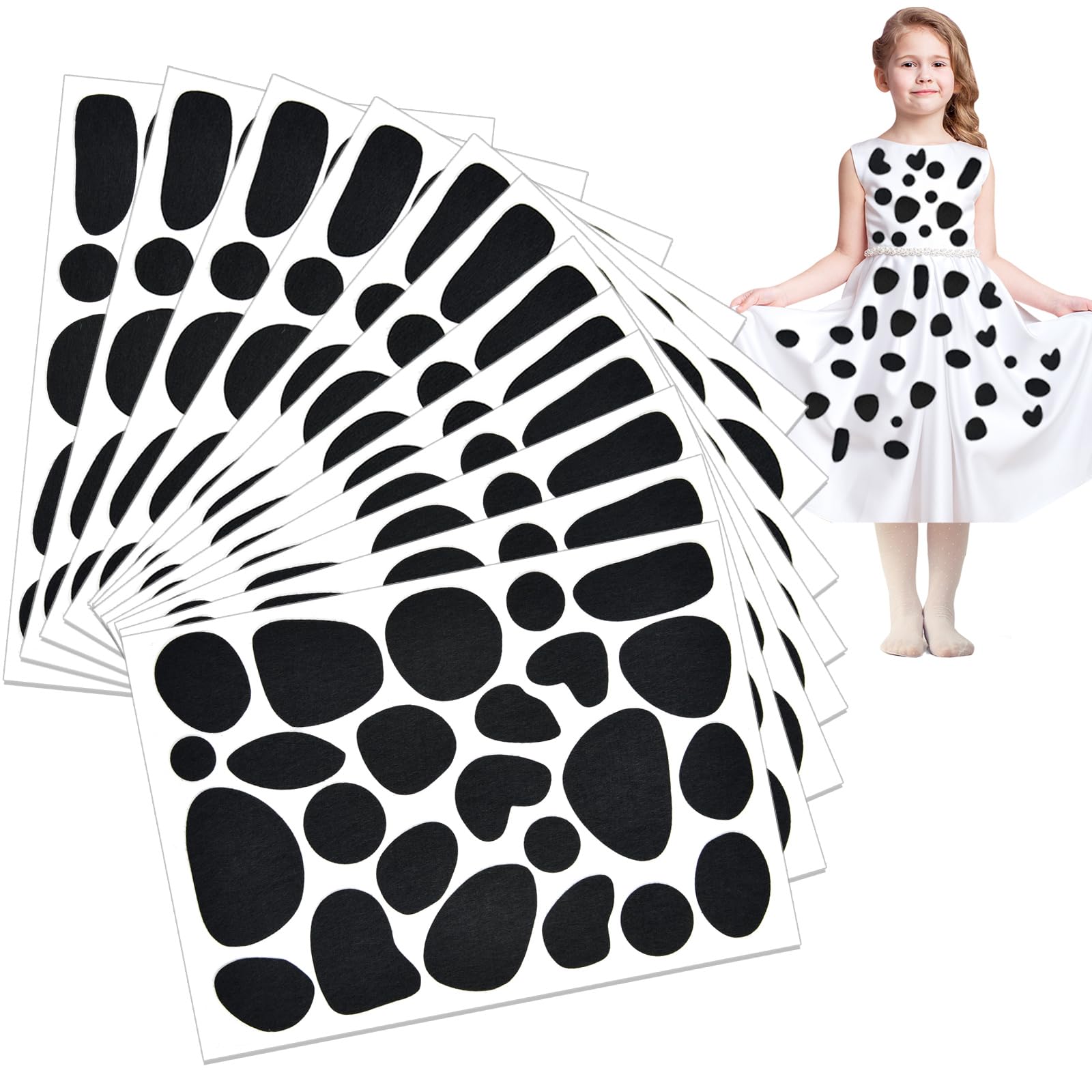 Photo 1 of 12 Sheets Black Adhesive Felt Circles Self Adhesive Felt Pads Irregular Spotty Dog Style 288 Pieces Small Dalmatian Dots Stickers for Adult Kids Halloween Party DIY Projects Costume