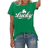 St. Patricks Day Shirts for Women Irish Shamrock Tshirts Graphic Tees Clover Gift Blouse Tops