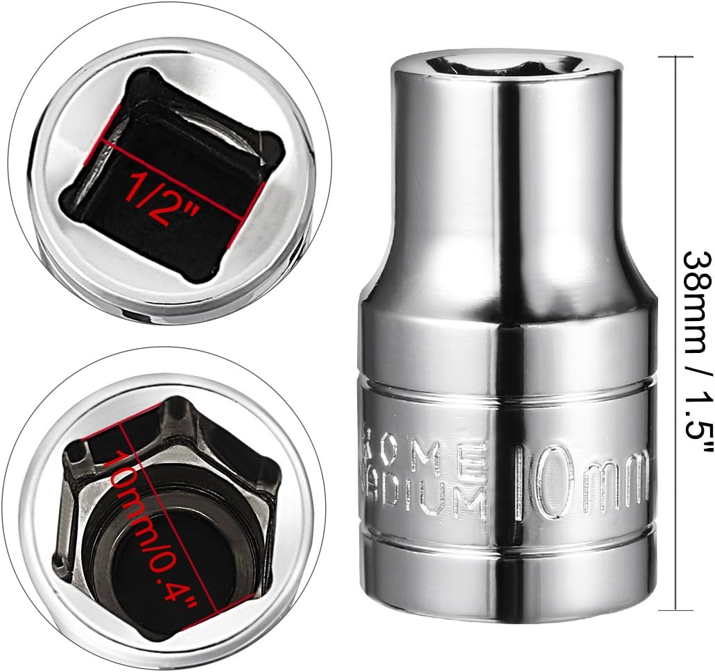 sourcing map 1/2-Inch Drive 10mm 6-Point Shallow Socket, Metric, Cr-V - Image 4