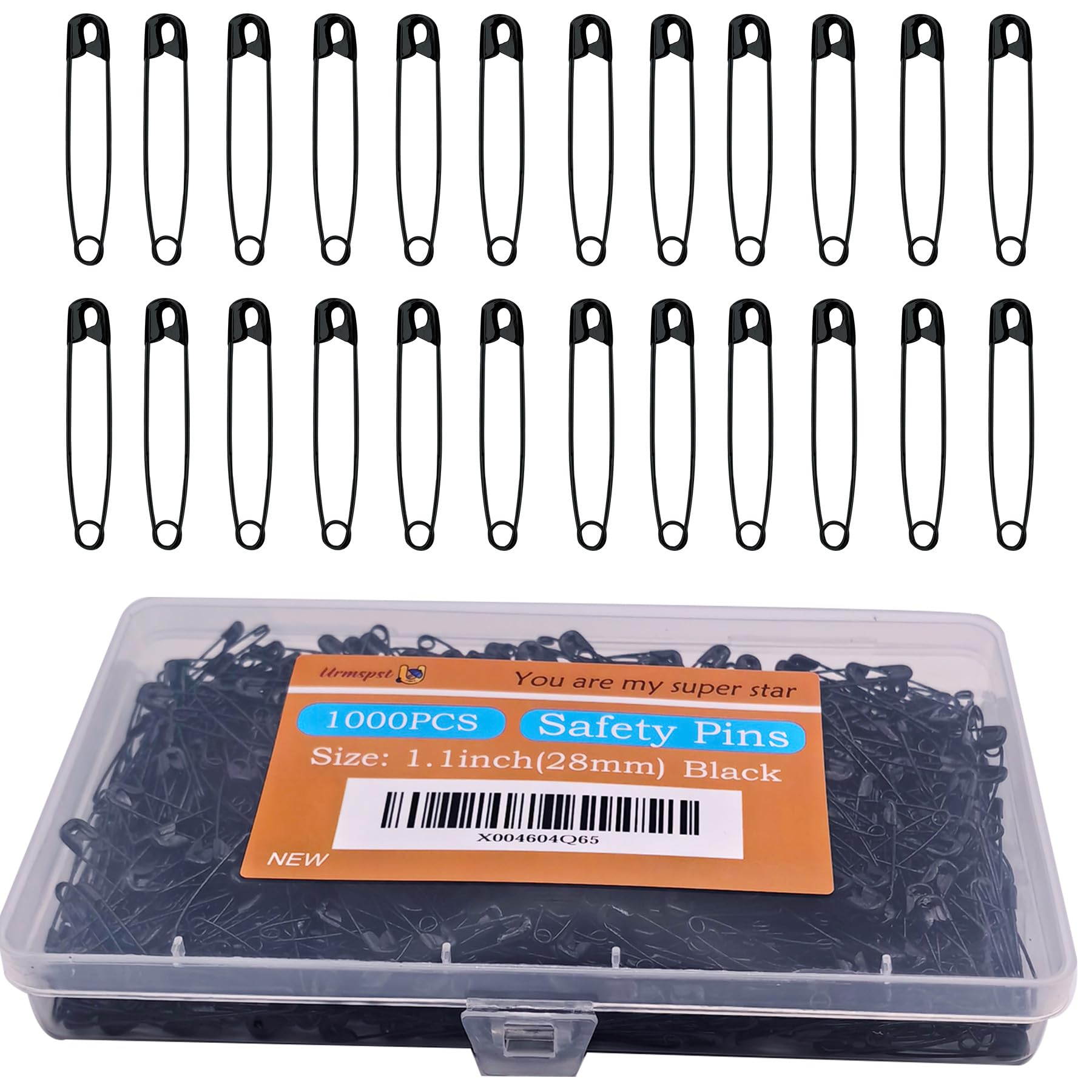 1000PCS Safety Pins, 1.1 inch Small Safety Pins, Rust-Resistant Nickel Plated Steel, Sharp Edge Safety Pin for Clothes, Sewing, 28mm Decorative Safety Pins Assorted (Black)