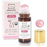 Organic Castor Oil with Rose Quartz Roll On for Body 50ml Large Bottle, Crystal Roller for Skin Moisturizing, Stretch Marks & Dry Areas, Cold-Pressed, Hexane-Free, Relaxing Self-Care Gifts for Women