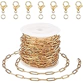 Pandahall 16.4 Feet 18K Gold Plated Stainless Steel Chains Flat Oval Paperclip Link Necklace Chains Bulk with Lobster Clasps Jump Rings for DIY Jewelry Making