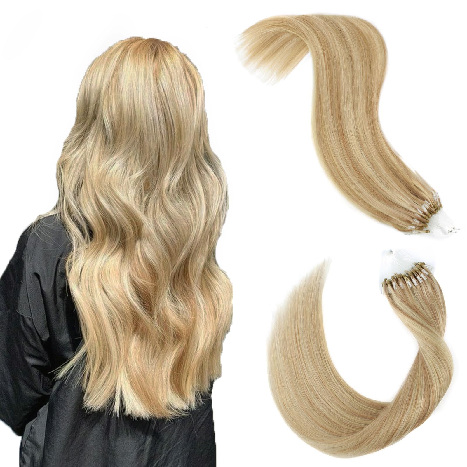 ABH AmazingBeauty Hair Microlink Hair Extensions for Women 50 Grams Microbead Human Hair 50strands 16 Inch Micro Ring Remy Human Hair Extensions Dirty Blonde Highlight with Beach Blonde Extensions โ image 1