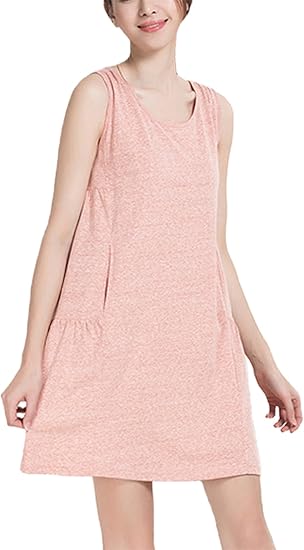 Amazon アズスカイ Assky レディースパジャマ ネグリジェ ワンピース ベビードール 寝巻き ルームウェア 部屋着 ノースリーブ コットン 無地 ミニ丈 純色 ポケット付き ゆるい 春 夏 Xl ピンク ルームワンピース ネグリジェ 通販