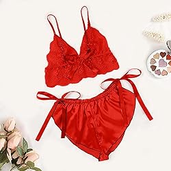 Women's Nightgown Two Piece Lace Satin Spaghetti