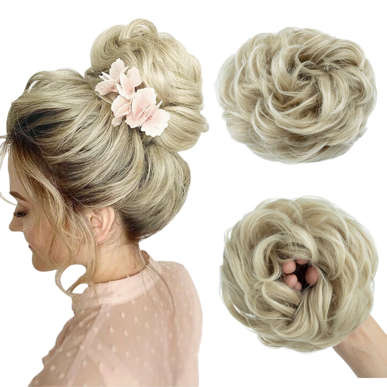 Messy Bun Hair Piece - Scrunchies for Women - Ash Blonde to Bleach Blonde — image 1