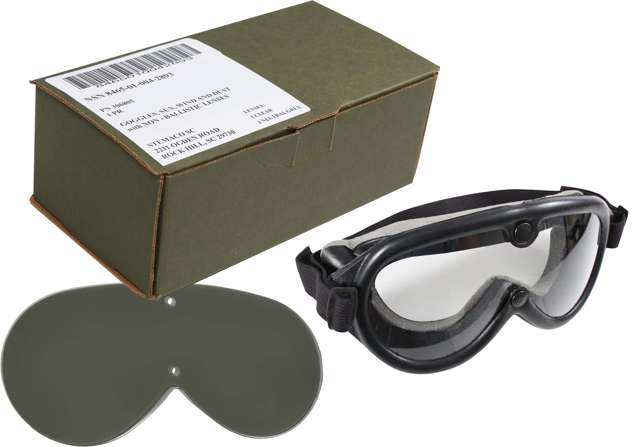 Genuine US Army GI Sun Wind Dust SWDG Military Goggles Black With 