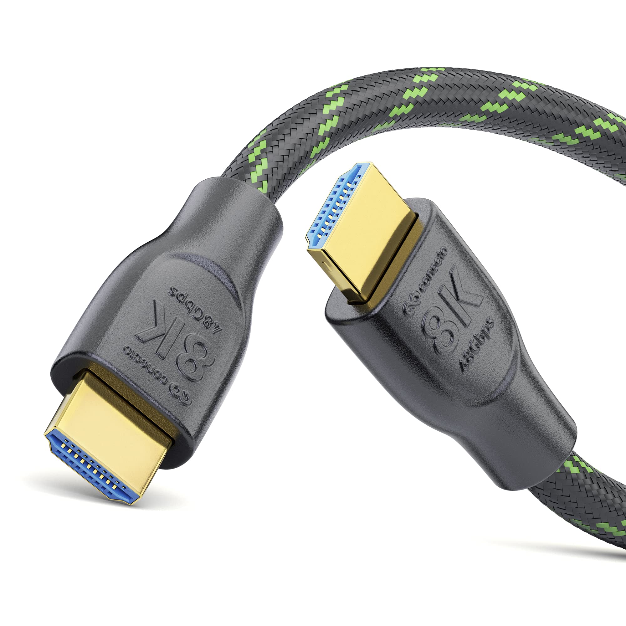 conecto HDMI 2.1 Cable, 8K UltraHD, HDMI Cable 8K 60 Hz / 4K 120 Hz, 48 GB/s Data Transfer, Black/Green, 0.50 m