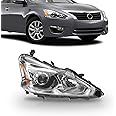 PartsFlow Halogen Headlight Chrome Housing Clear Lens Headlamp Right Passenger Side Without Bulb For 2013 2014 2015 Nissan Altima
