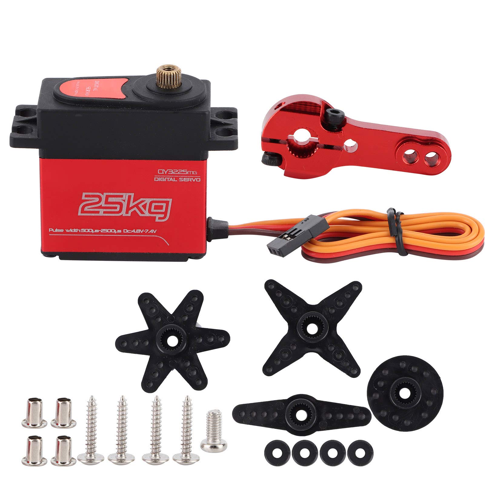 VGEBY Servo for RC Car, QY3225 25KG Waterproof Metal Gear RC Servo Servos for 1/8 1/10 RC Car Boat Parts Model Car Accessories Model Toy