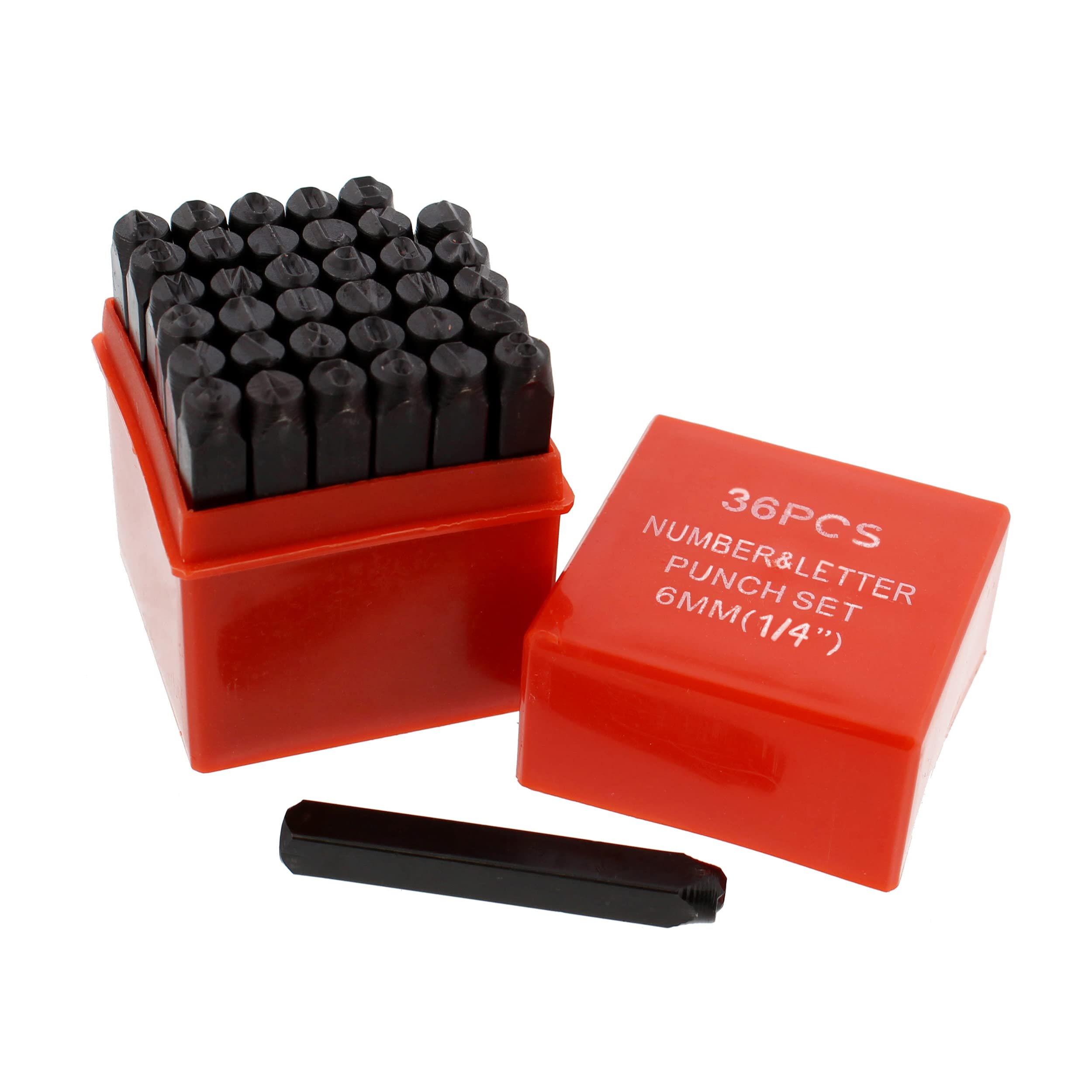 ABN Metal Large 1/4in Stamping 36-Piece Tool Kit – Alphabet, Numbers, Symbols Steel Embossing & Engraving Stamp Set