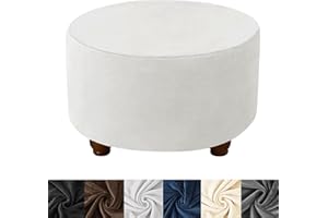 HFCNMY Ottoman Cover Round, Stretch Velvet Round Ottoman Cover Thick Round Ottoman Slipcover Washable Storage Ottoman Cover Foot Stool Cover with Elastic Bottom White X-Large
