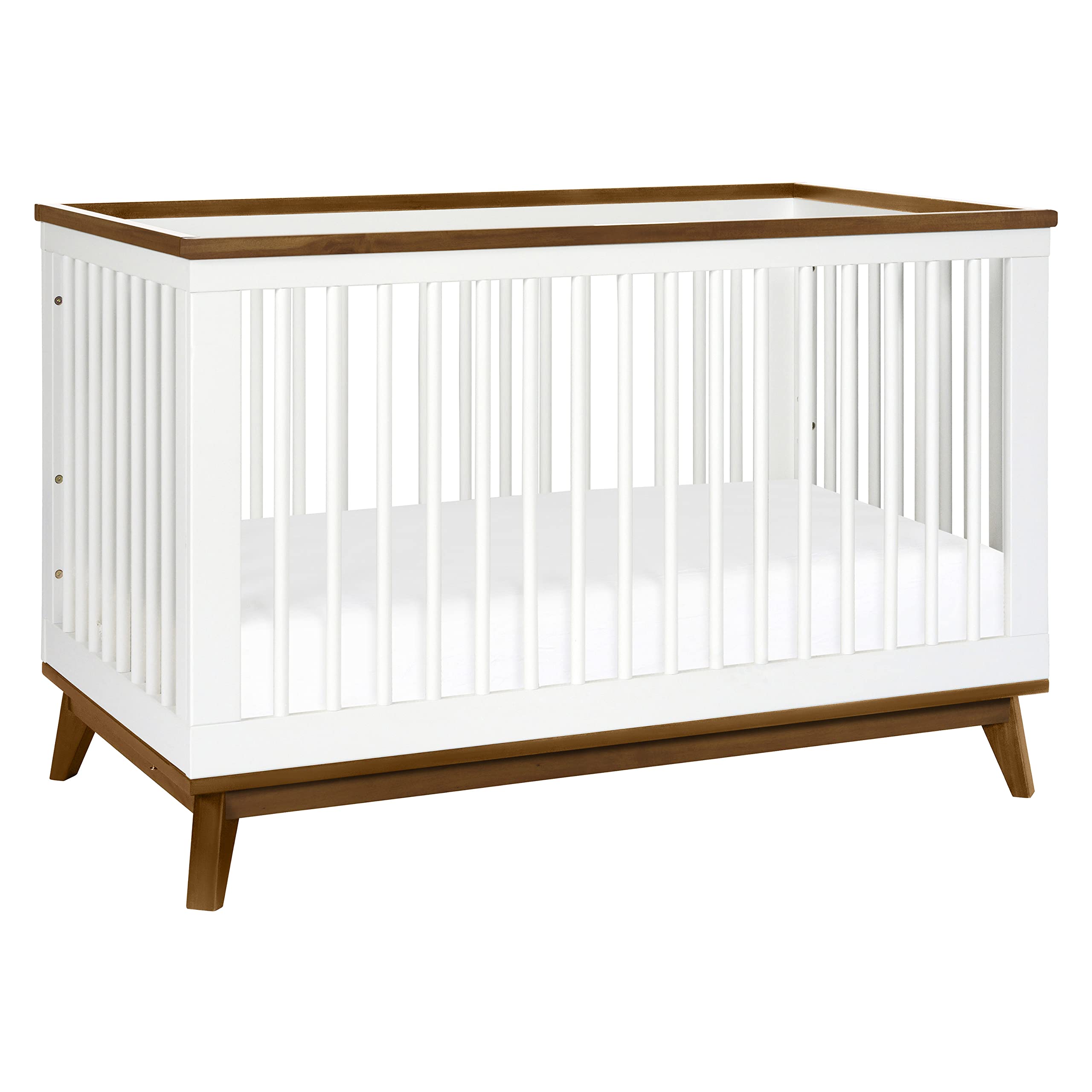 Babyletto Scoot 3-in-1 Convertible Baby Crib with Toddler Bed & Daybed Conversion - Strong, Durable, Easy Assembly - GREENGUARD Gold Certified w/ 4 Adjustable Mattress Heights - White & Natural Walnut Image