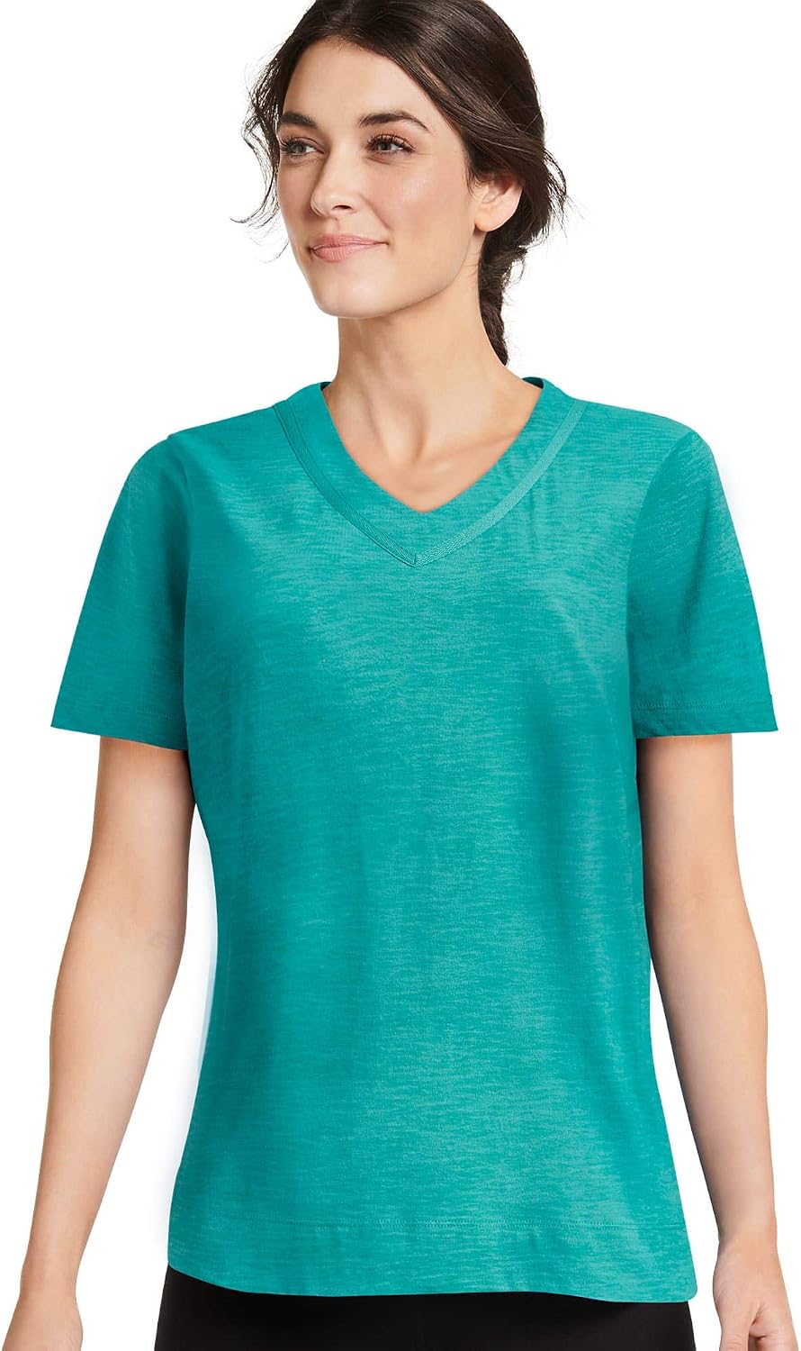 Jockey Women's Sleepwear 100 Organic Cotton VNeck Tee, Bright Teal, s