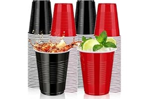 120 Count 18 oz Plastic Cups Black and Red Disposable Cups Heavy Duty Party Cups Beer Drinking Cups Bulk for Birthday Wedding