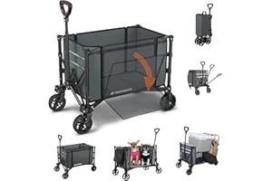 Raynesys Collapsible Wagon Cart with Wheels 220lbs Foldable Wagon 120L Shopping Cart for Groceries Folding Utility Wagon for Beach, Garden, Camping, Sport, Gray