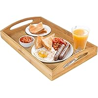 2-Pack Bamboo Serving Trays With Handles - Portable Bed Breakfast Trays For Home & Restaurants