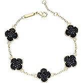 14k Gold Plated Sparkling Colorful Cubic Zirconia Clover Bracelet for Women, Valentine's Day Gifts, Dainty Four Leaf Clover Dazzling CZ Stones Bracelet, Adjustable Size, Trendy Jewelry Gifts For Her