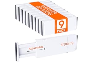 Lifewit 9 Pack Drawer Dividers 4" High, 11-17" Adjustable Drawer Organizers for Clothes, Expandable Dresser Separators in Bedroom/Bathroom/Kitchen/Fridge/Office Organization and Storage, White